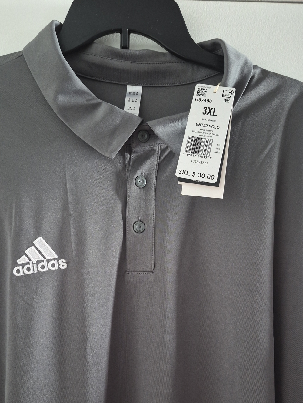 adidas Men’s Gray Polo with White Logo - 3XL